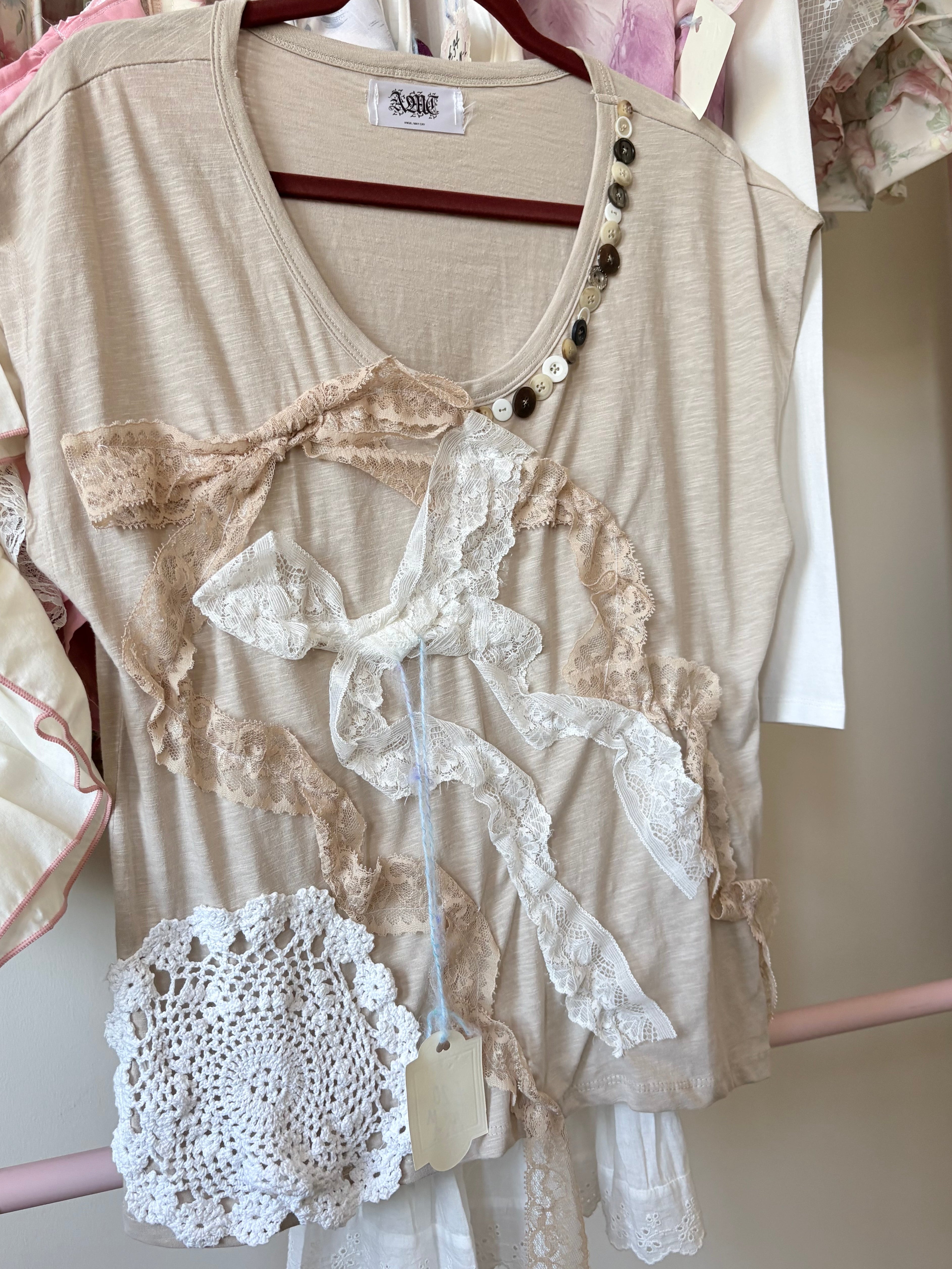 Mori kei ribbon and doily top