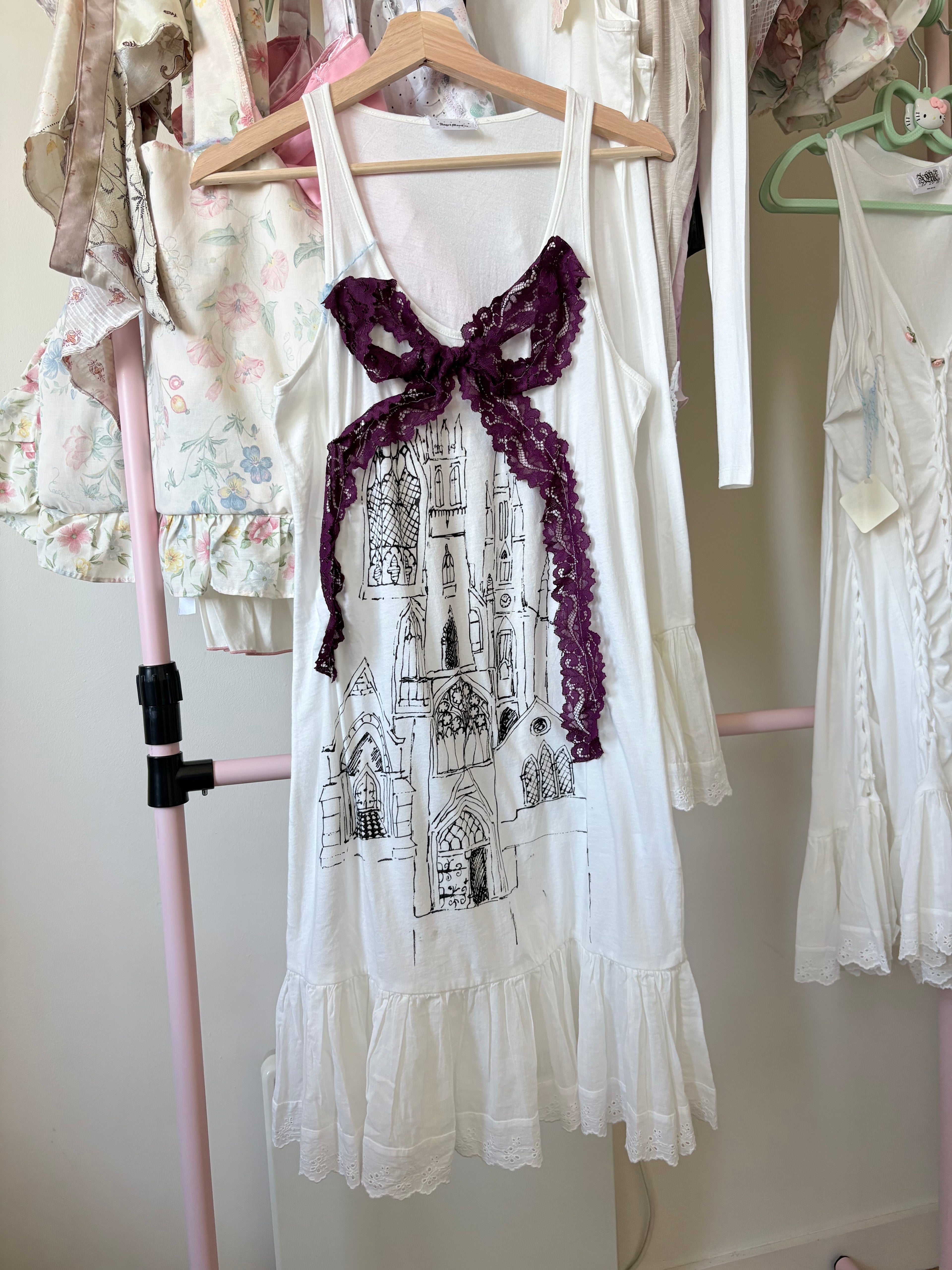 Hand painted cathedral broderie dress