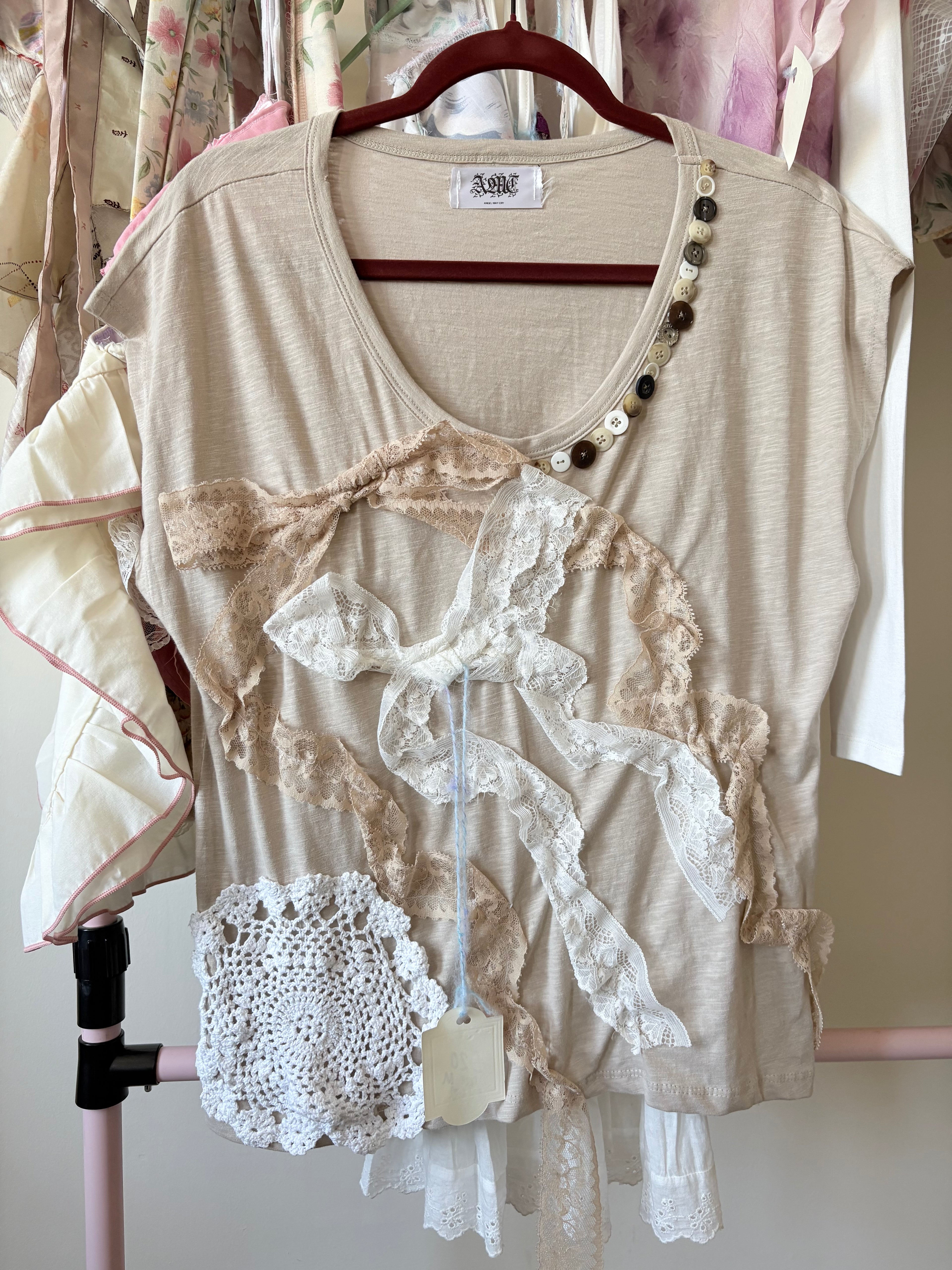 Mori kei ribbon and doily top