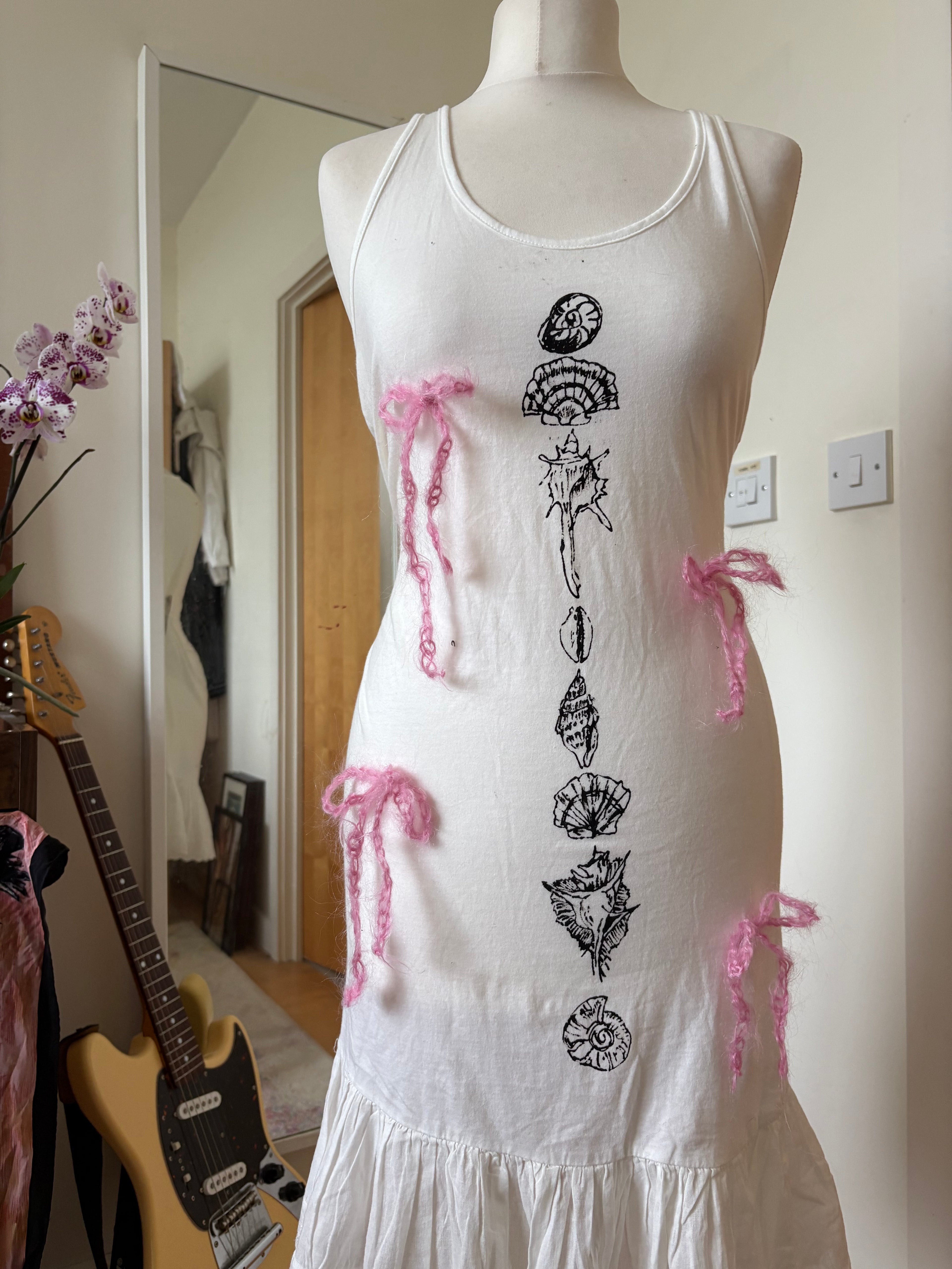 Hand painted shell prairie dress with mohair bows
