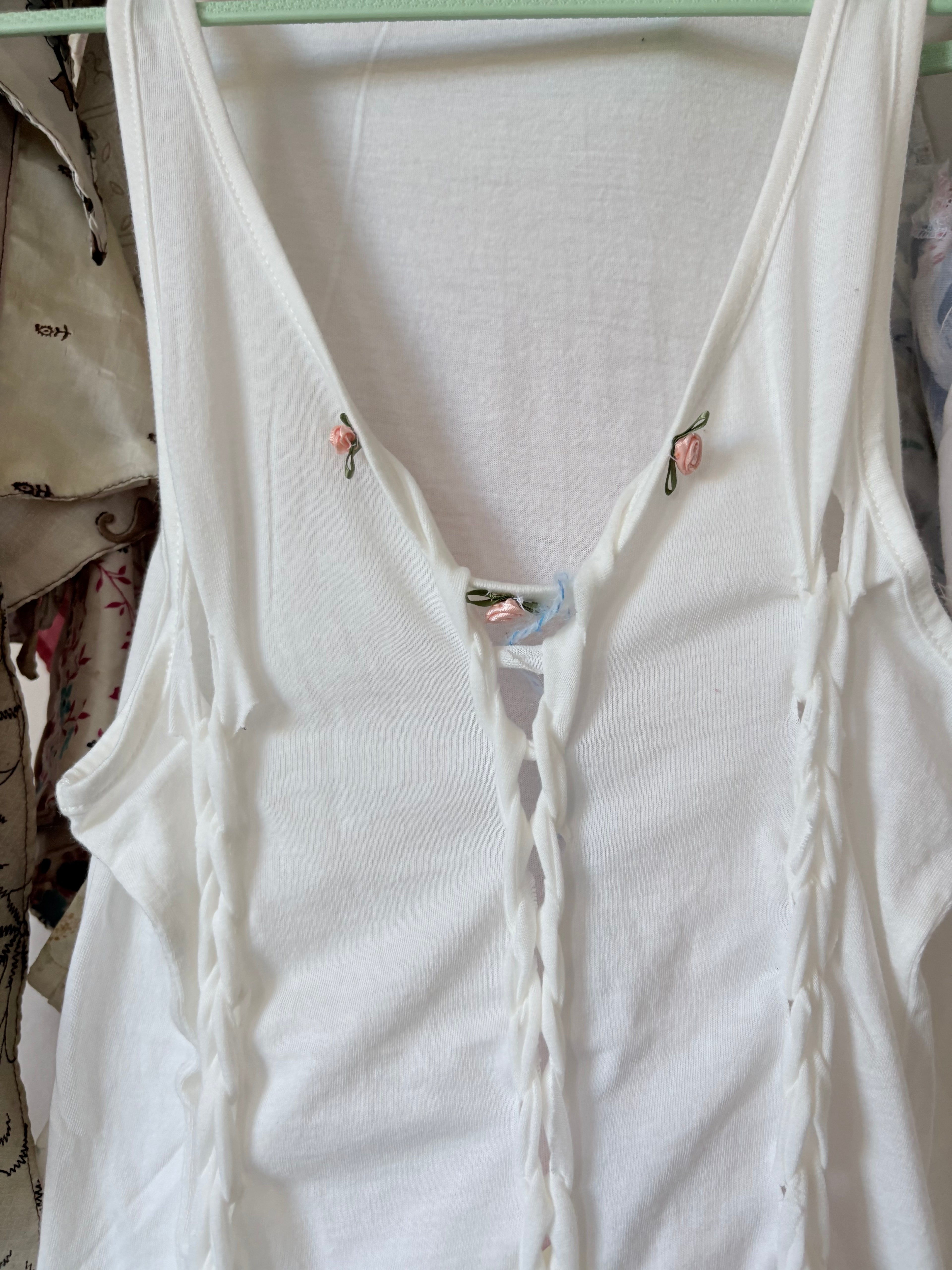 Handmade Reworked Slit Weave Dress, Broderie Anglaise Trim