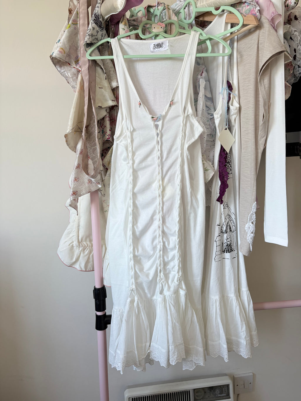 Handmade Reworked Slit Weave Dress, Broderie Anglaise Trim