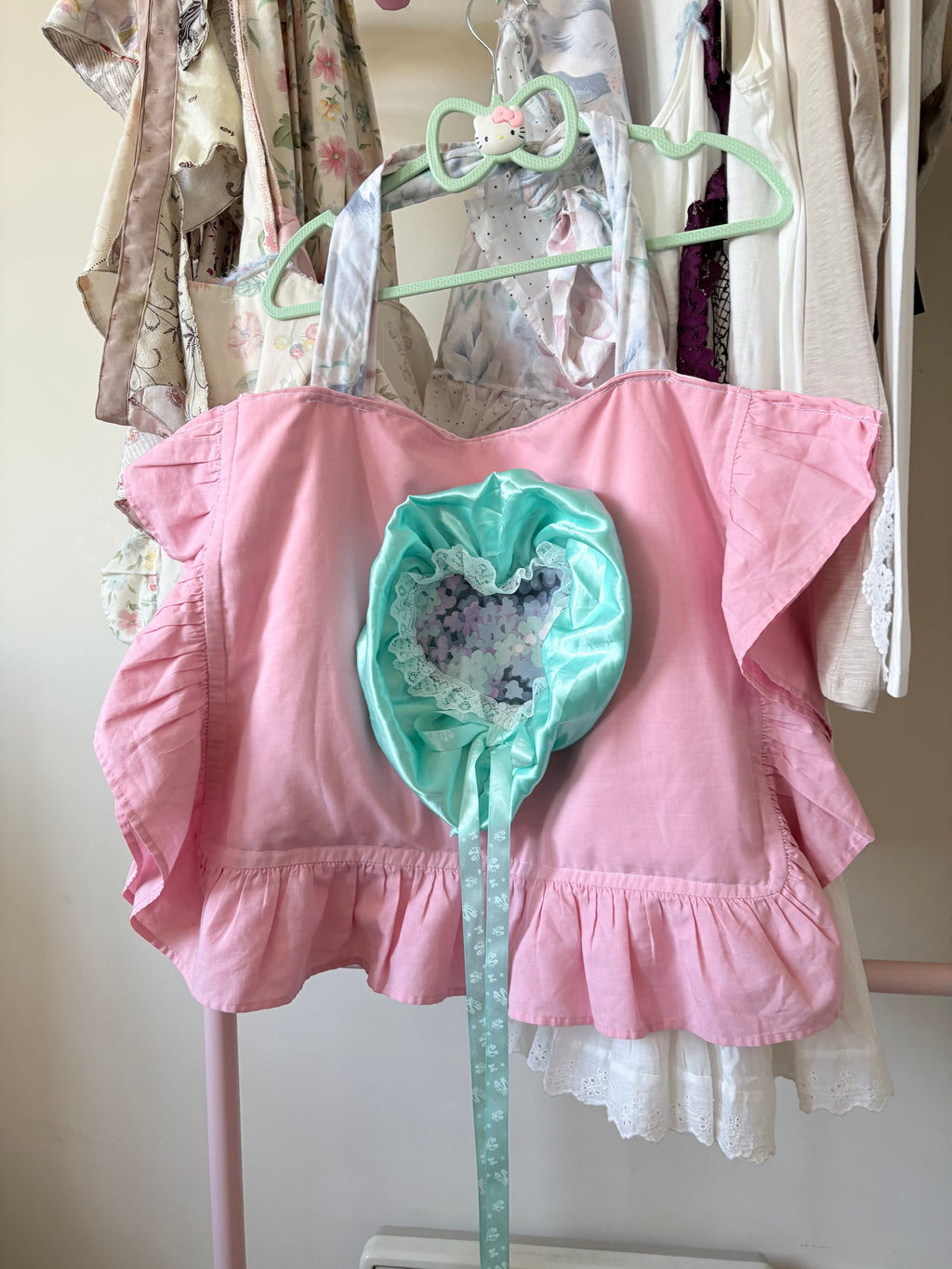 Baby pink and teal 80’s pillow bag