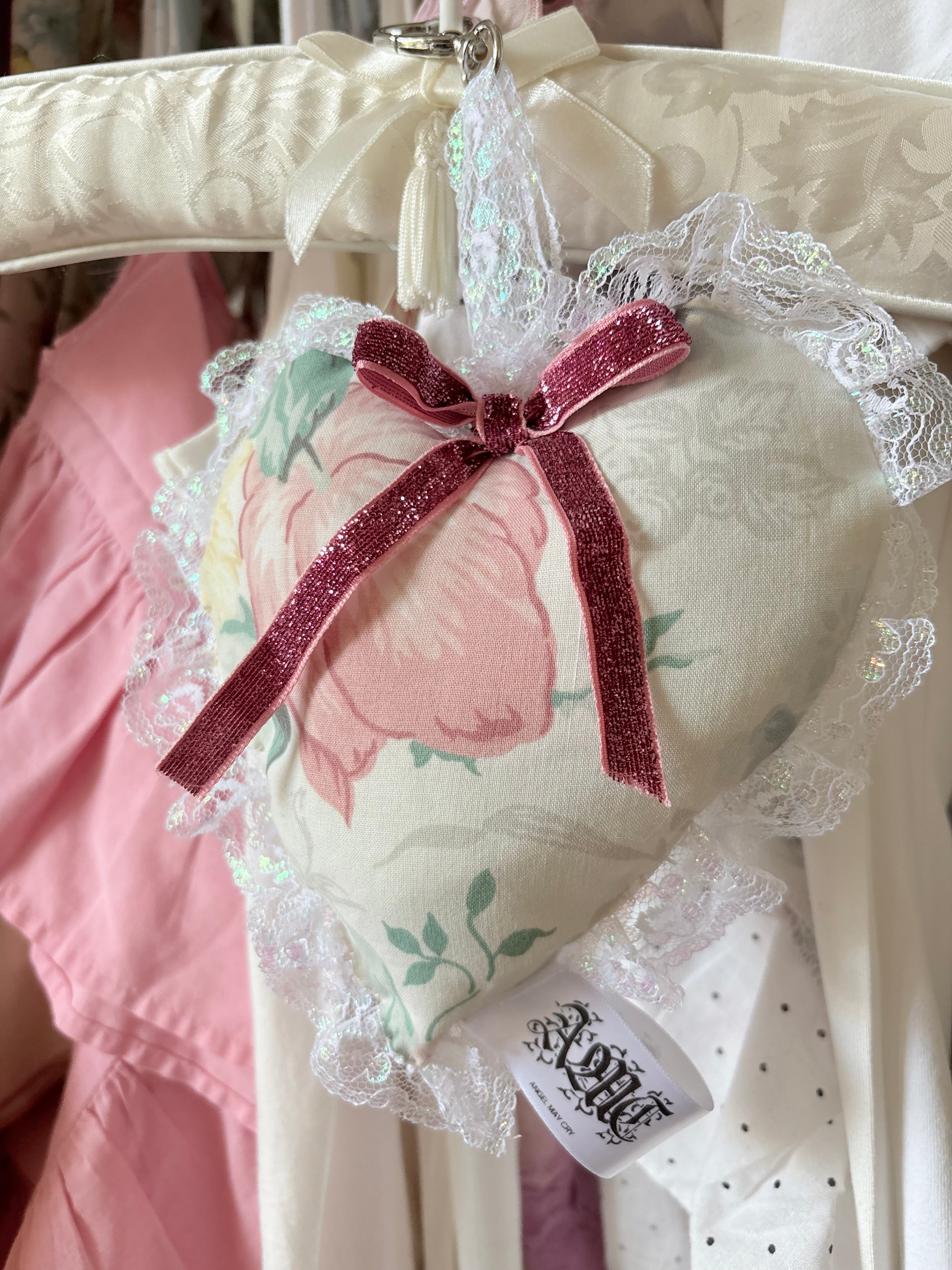 Stuffed heart lace bag charm/keyring