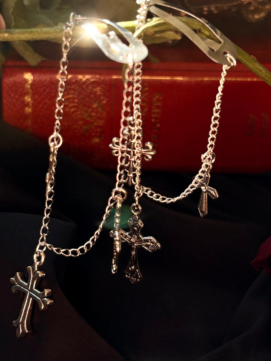 Gothic layered chain cross hair clips - 2 clips