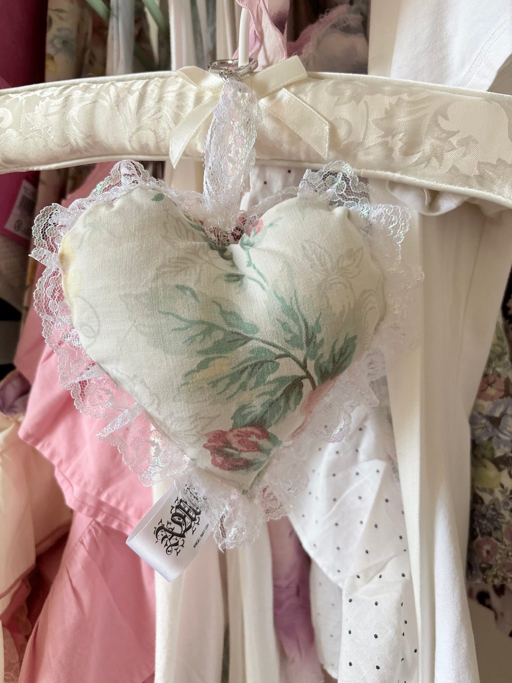 Stuffed heart lace bag charm/keyring