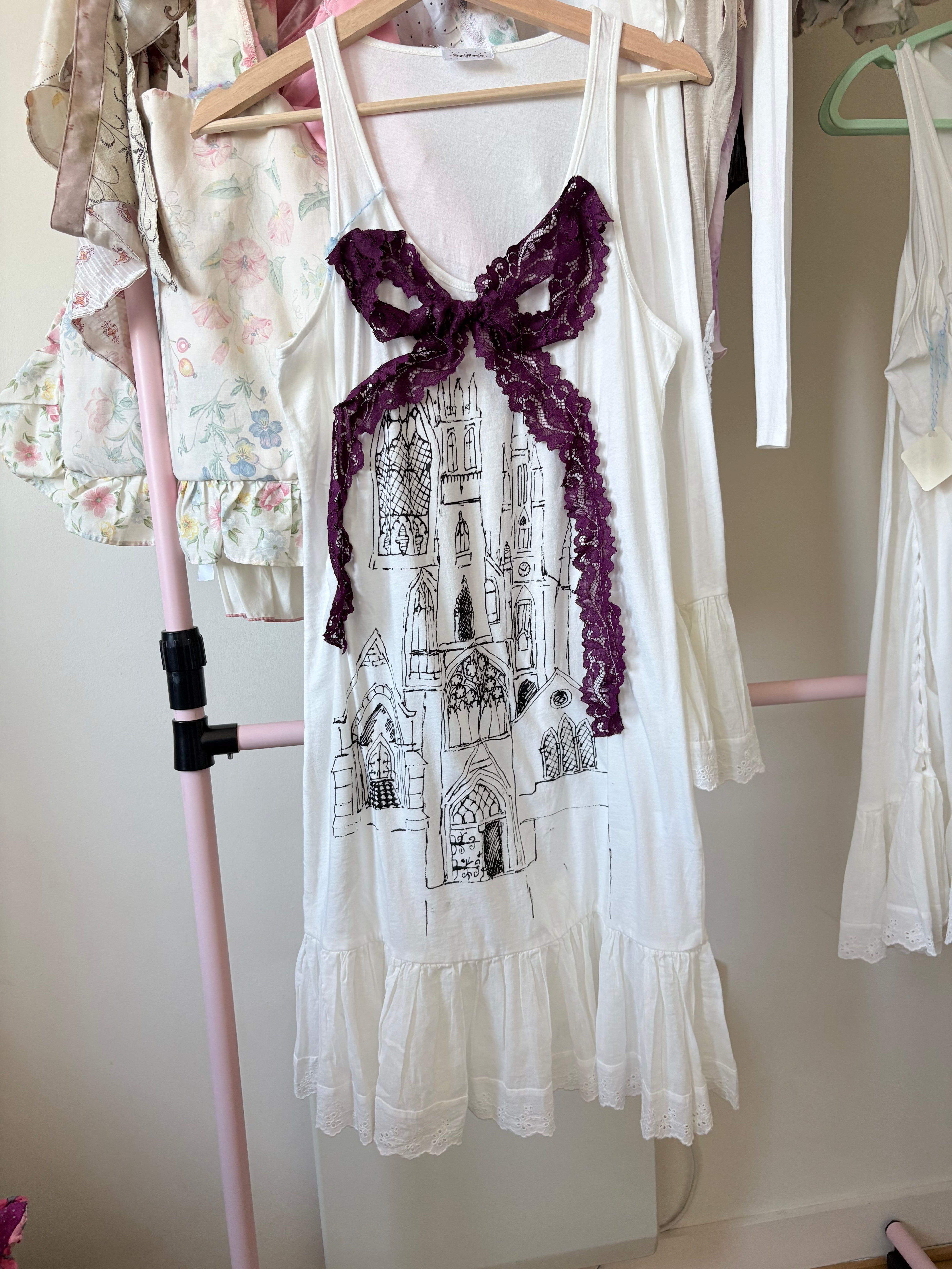 Hand painted cathedral broderie dress