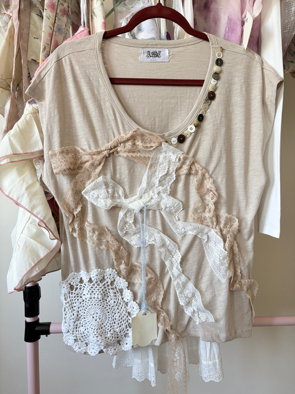 Mori kei ribbon and doily top