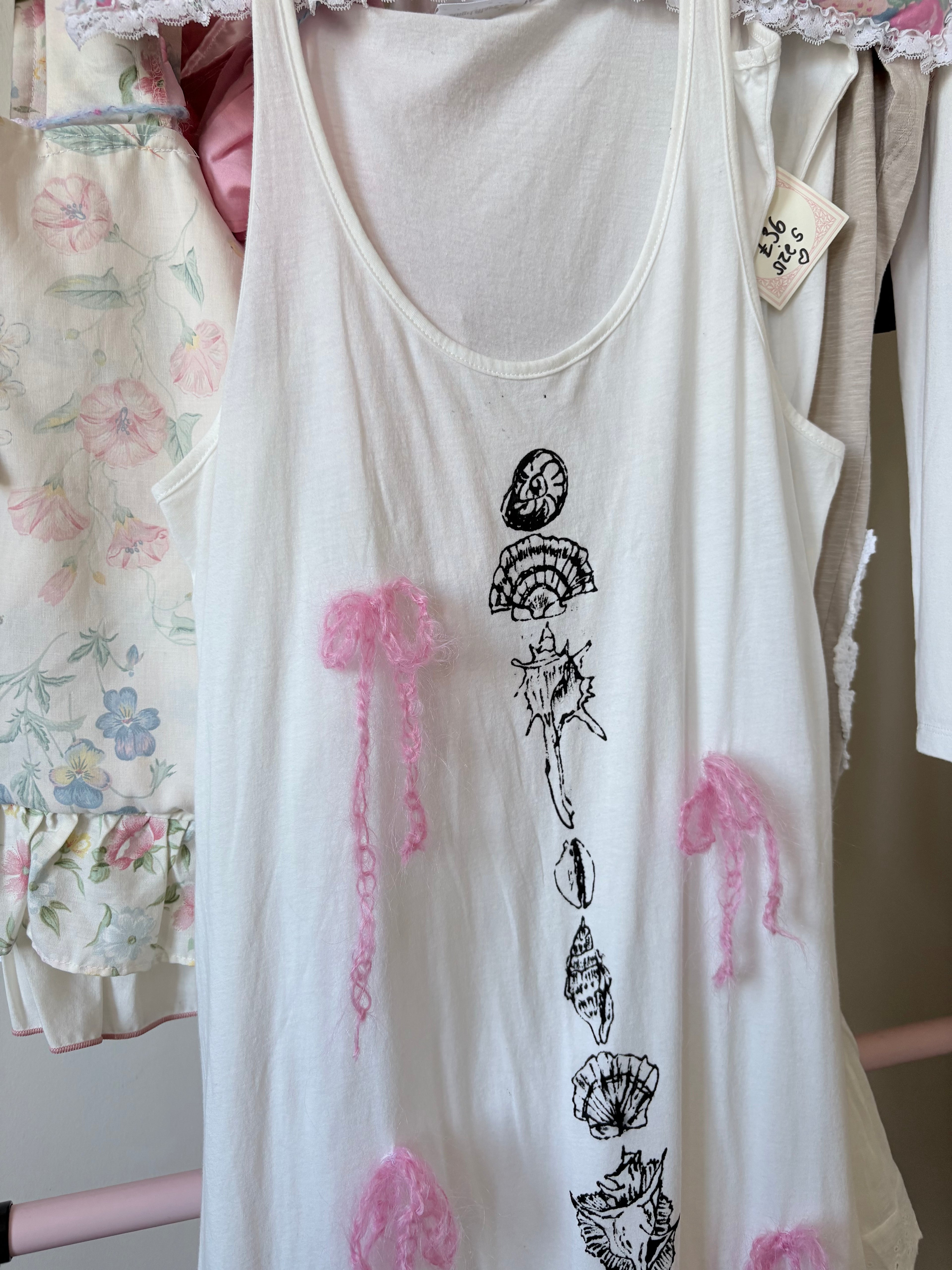Hand painted shell prairie dress with mohair bows