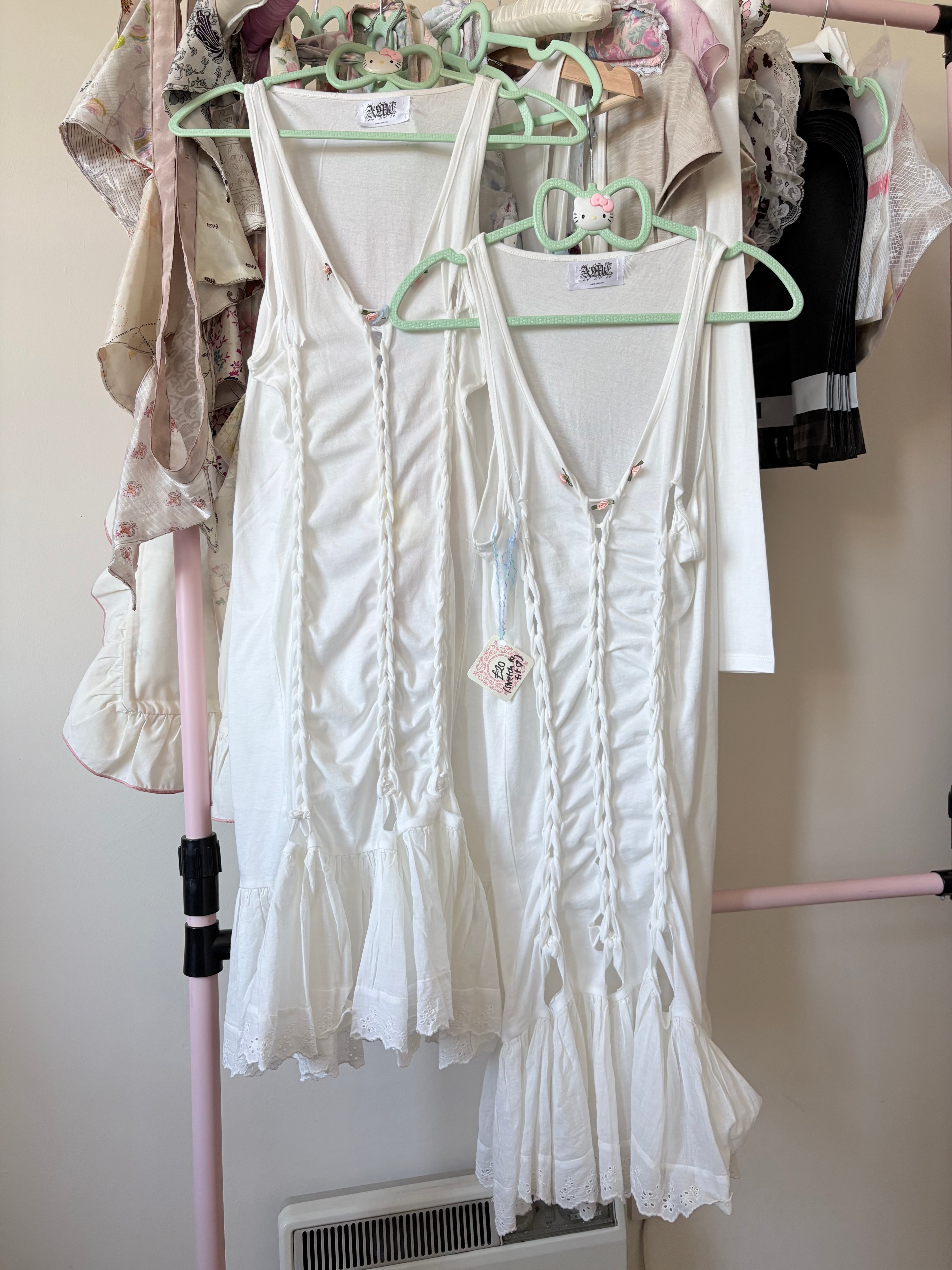 Handmade Reworked Slit Weave Dress, Broderie Anglaise Trim
