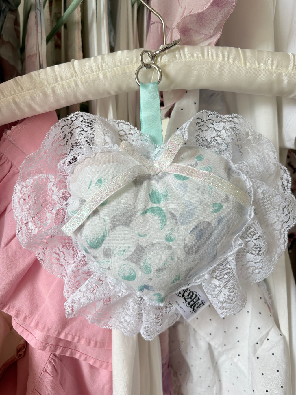 Heart lace pillow bag charm keyring