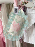 Vintage floral pillow bag charm with ruffled trim