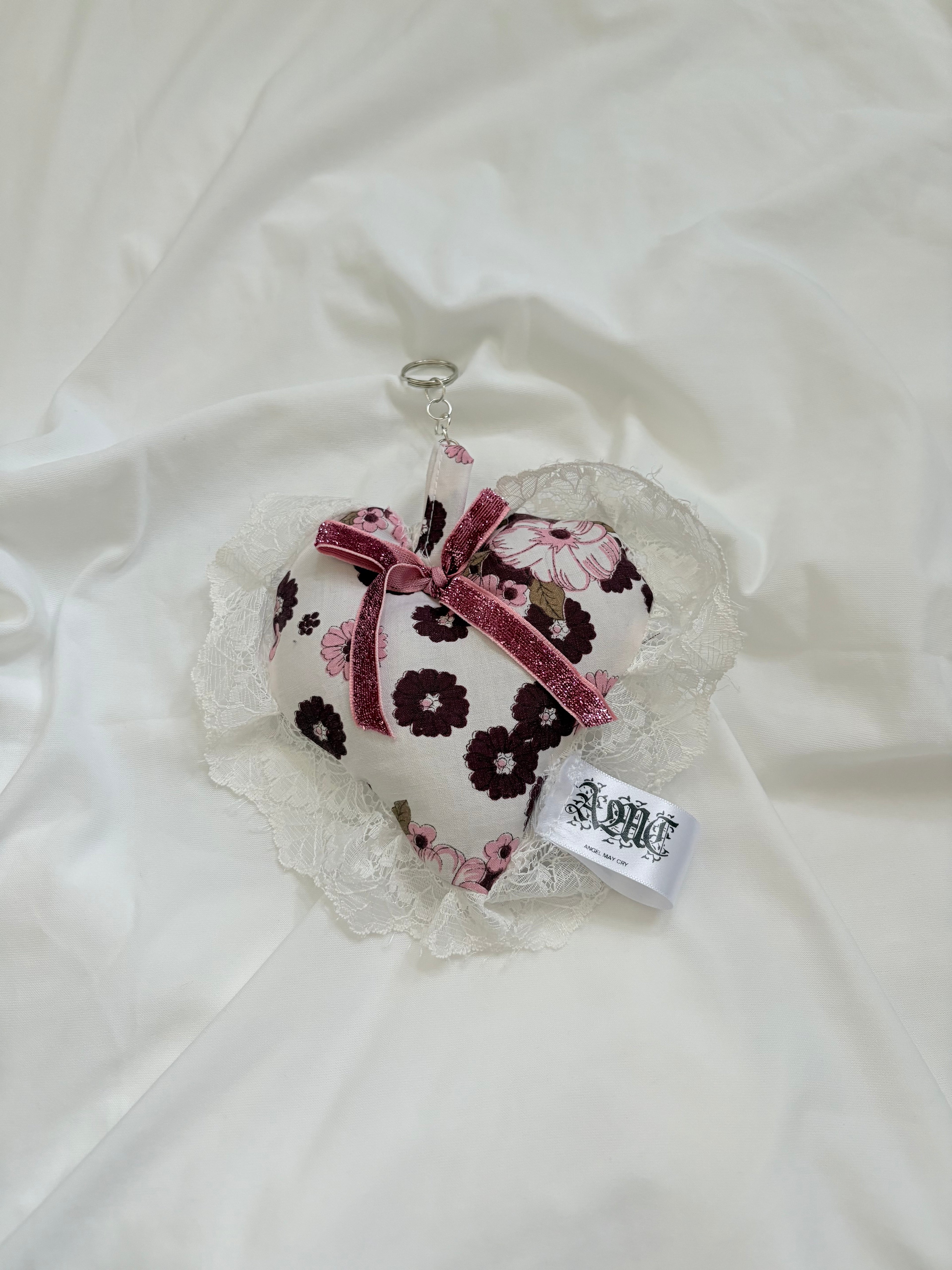 Floral lace heart pillow keyring
