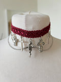 Tiered gothic cross charm choker necklace