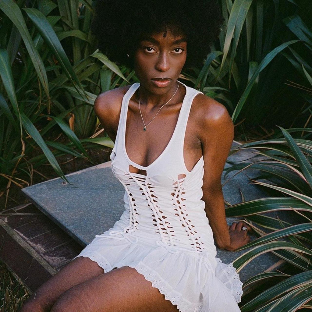 Handmade Reworked Slit Weave Dress, Broderie Anglaise Trim