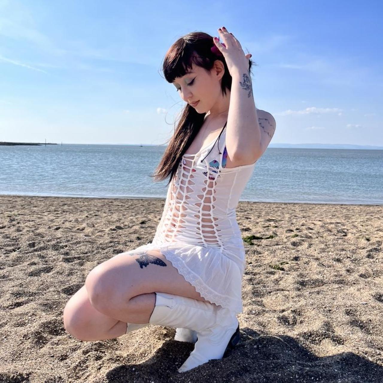 Handmade Reworked Slit Weave Dress, Broderie Anglaise Trim
